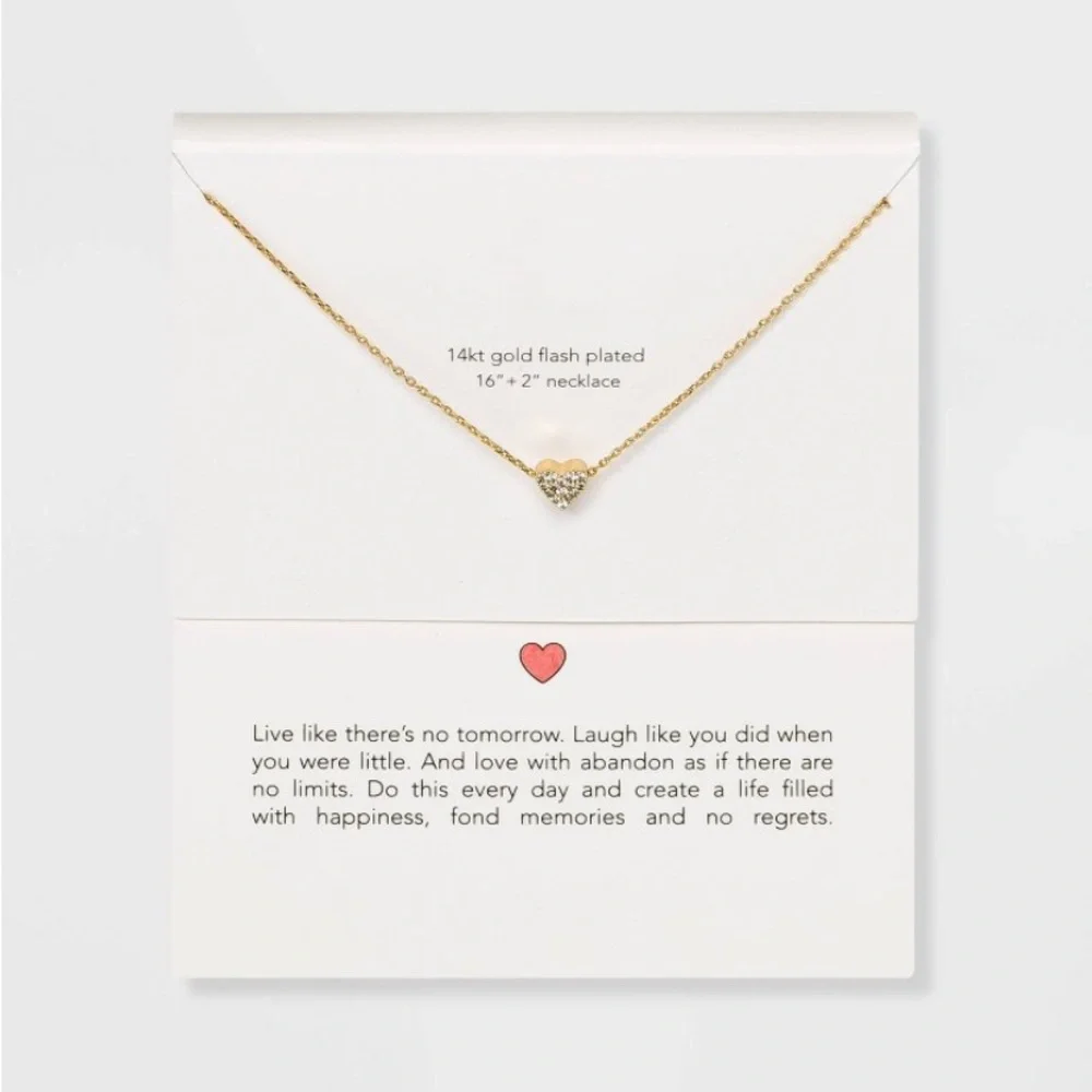 Sterling Silver Gold Dipped Cubic Zirconia Heart Chain Necklace NWT - Picture 5 of 8